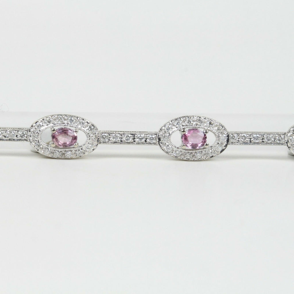 Vintage 18K White Gold Pink Sapphire Diamond Bracelet