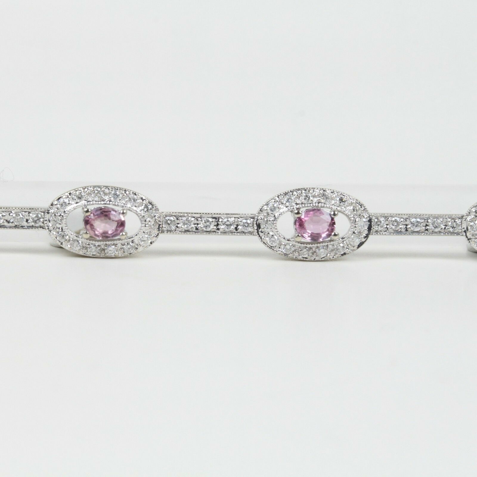 Vintage 18K White Gold Pink Sapphire Diamond Bracelet