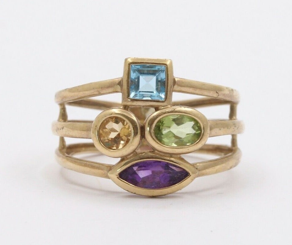 Vintage 10K Yellow Gold Multi Color Gem Stones Ring