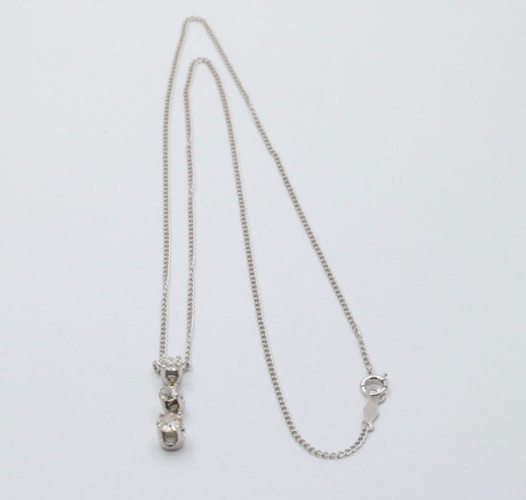 Vintage 14K White Gold Three Diamond Pendant, Necklace