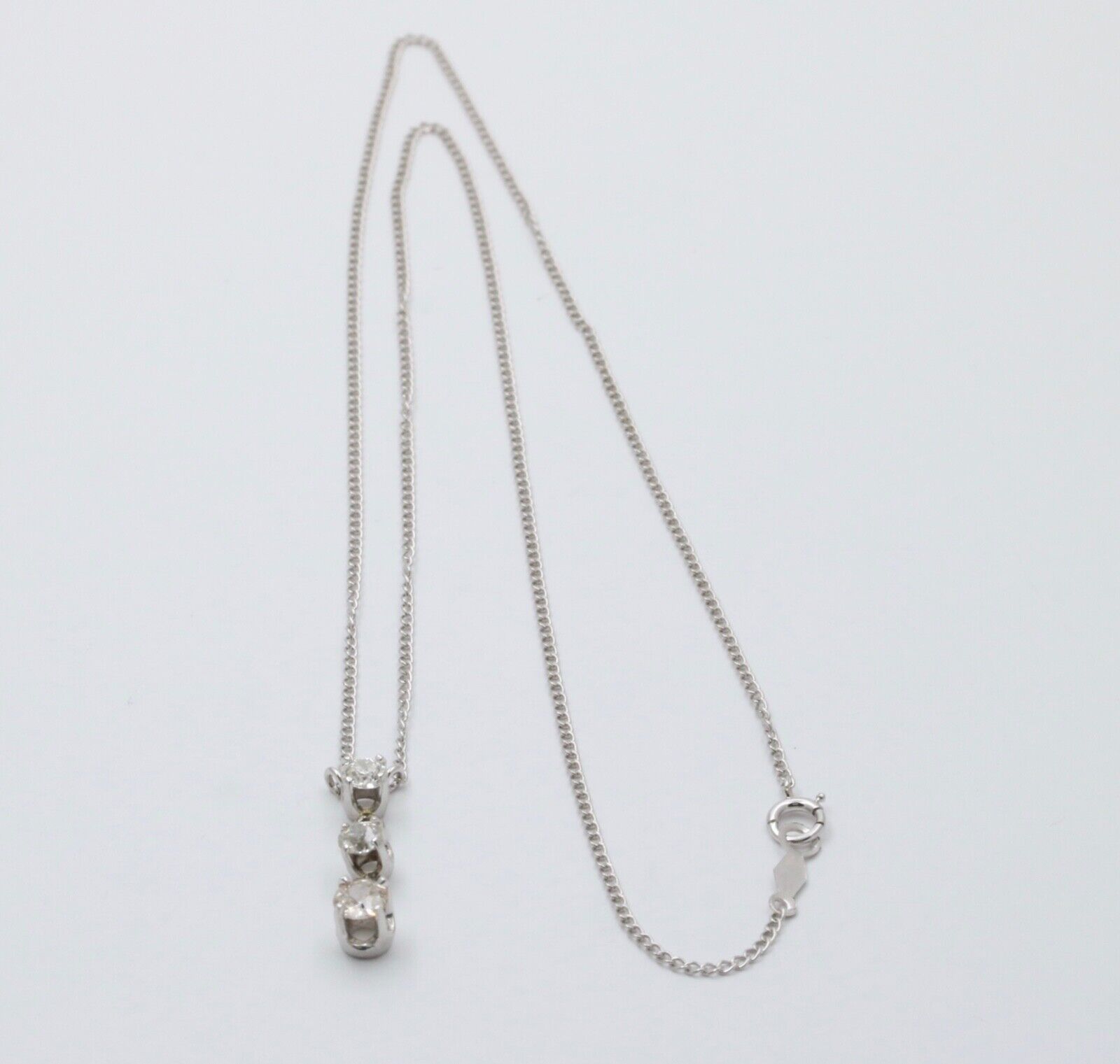 Vintage 14K White Gold Three Diamond Pendant, Necklace