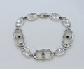 Art Deco Sapphires Diamonds Art Glass 14K White Gold Filagree Bracelet