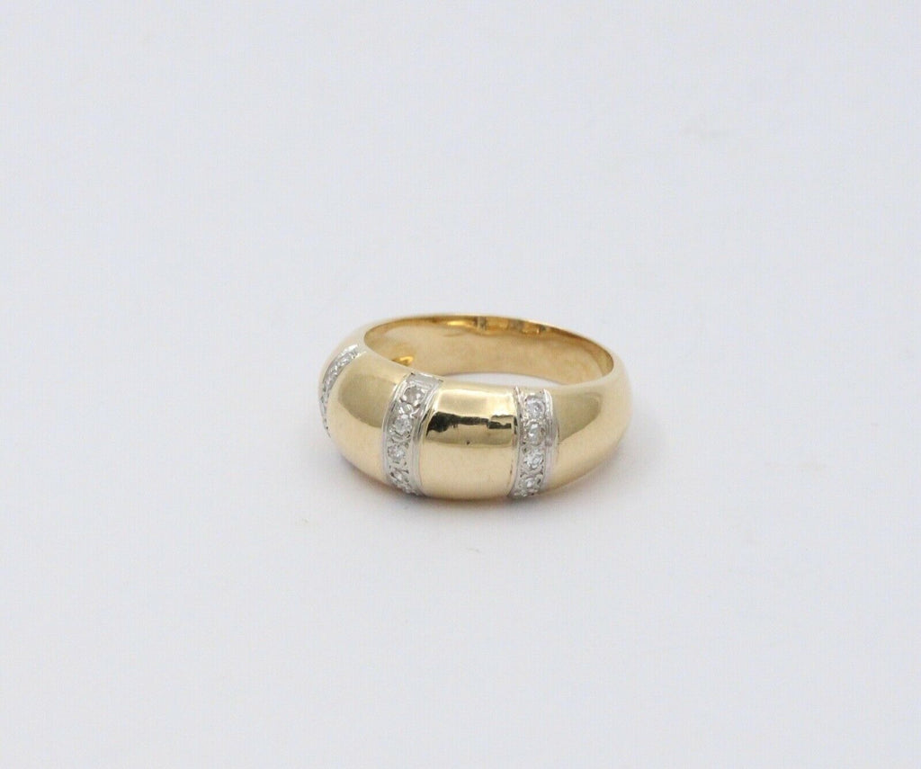 Vintage Diamond Yellow White Gold Dome Ring
