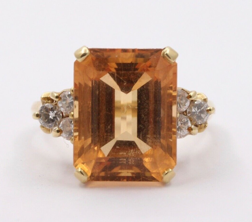 Vintage Citrine Diamonds  14K Yellow Gold Cocktail Ring