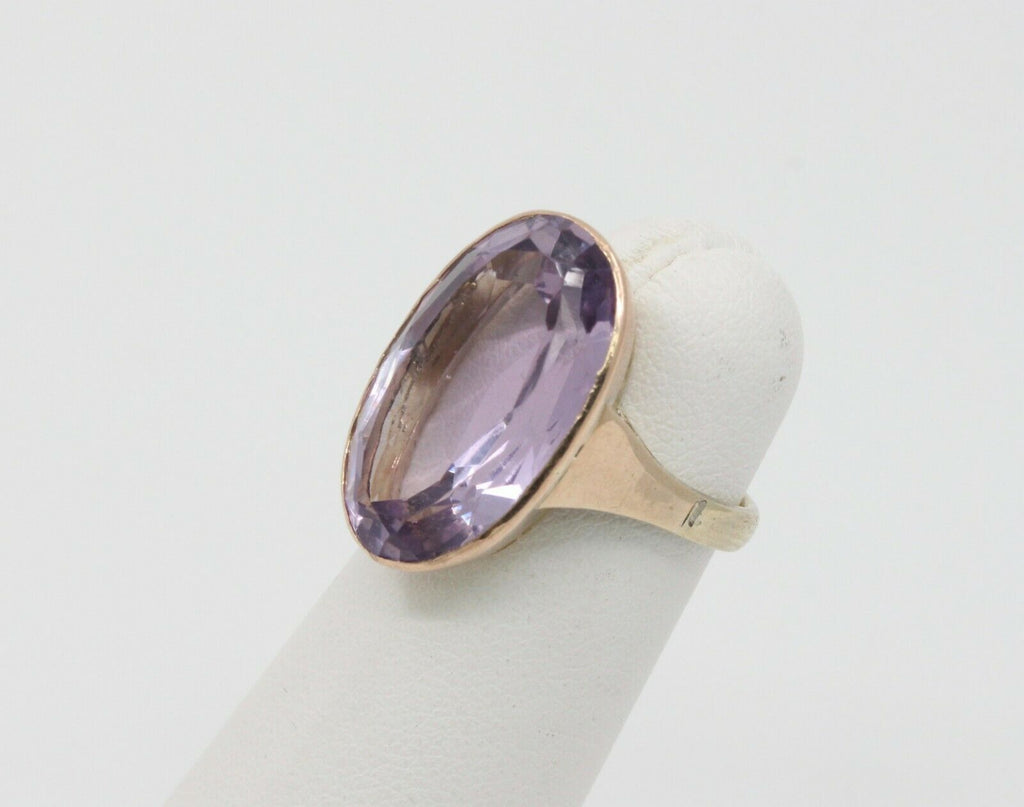 Vintage 9K Yellow Gold Rose De France Amethyst Solitaire Ring