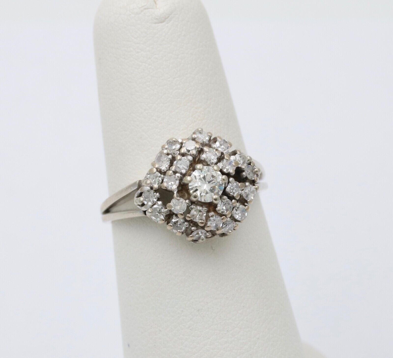 Vintage 14K White Gold Diamond Cluster Ring