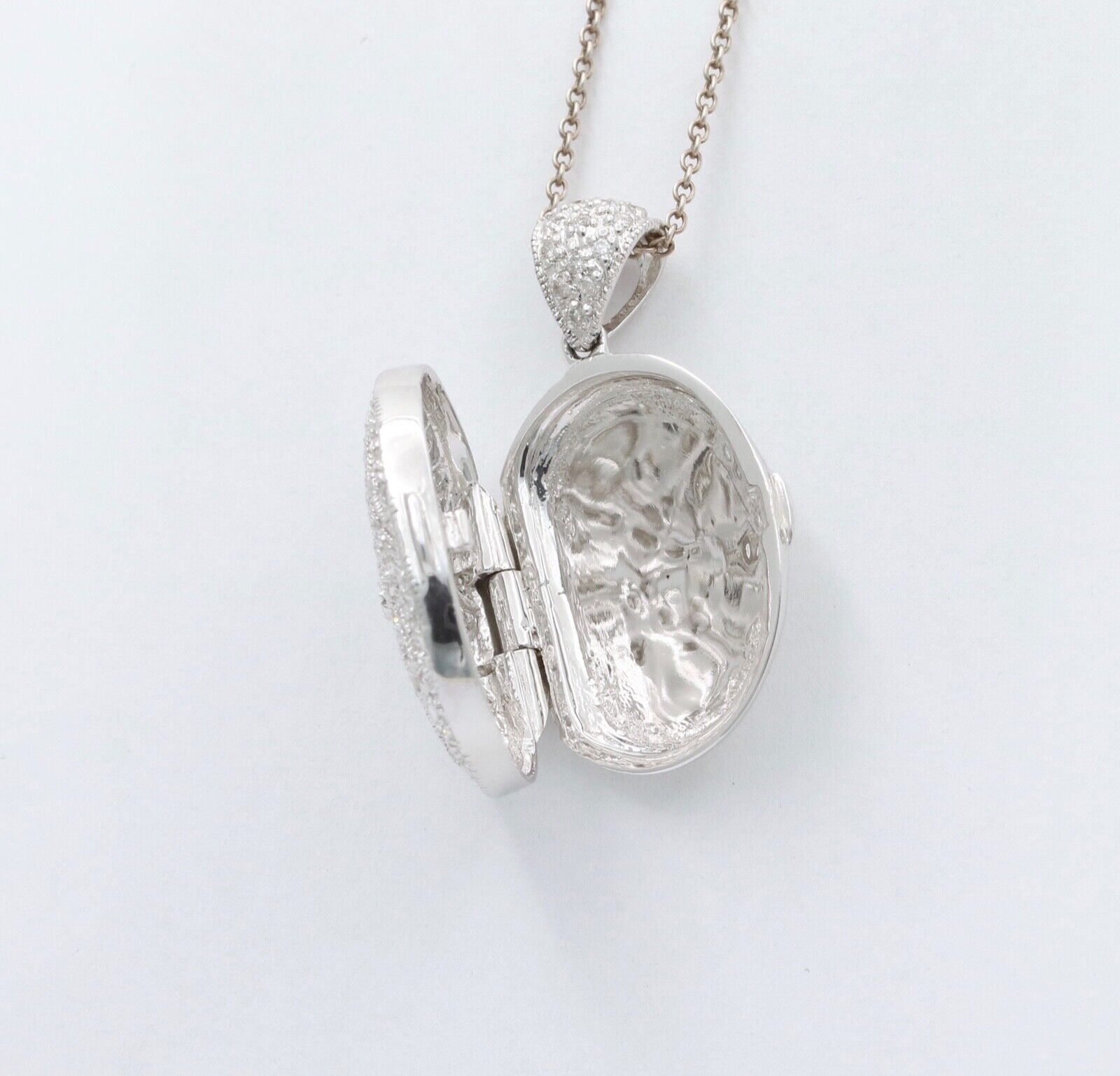 Vintage 14K White Gold Diamond Milgrain Locket Pendant