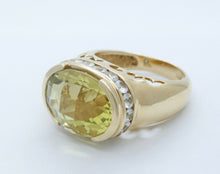 Load image into Gallery viewer, Large Statement Ladies Lemon Green Quartz Diamonds 14K Yellow Gold Ring
