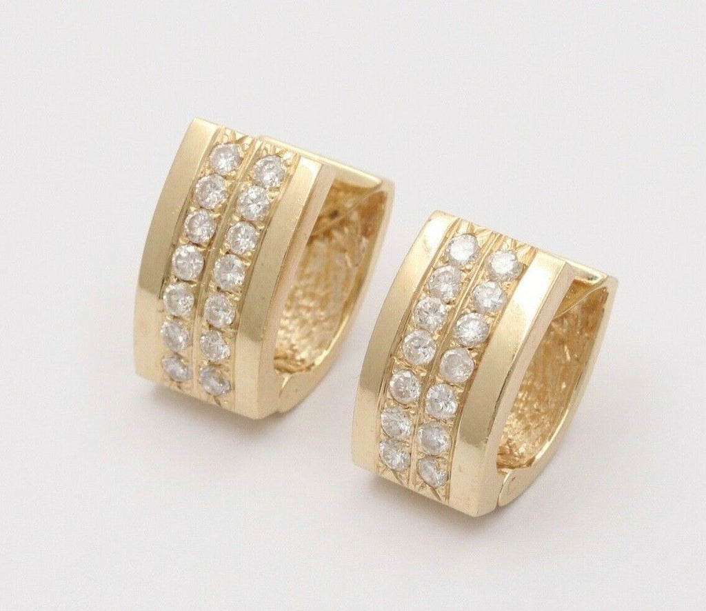 Vintage 14K Yellow Gold Diamond Huggie Earring, Estate Earrings