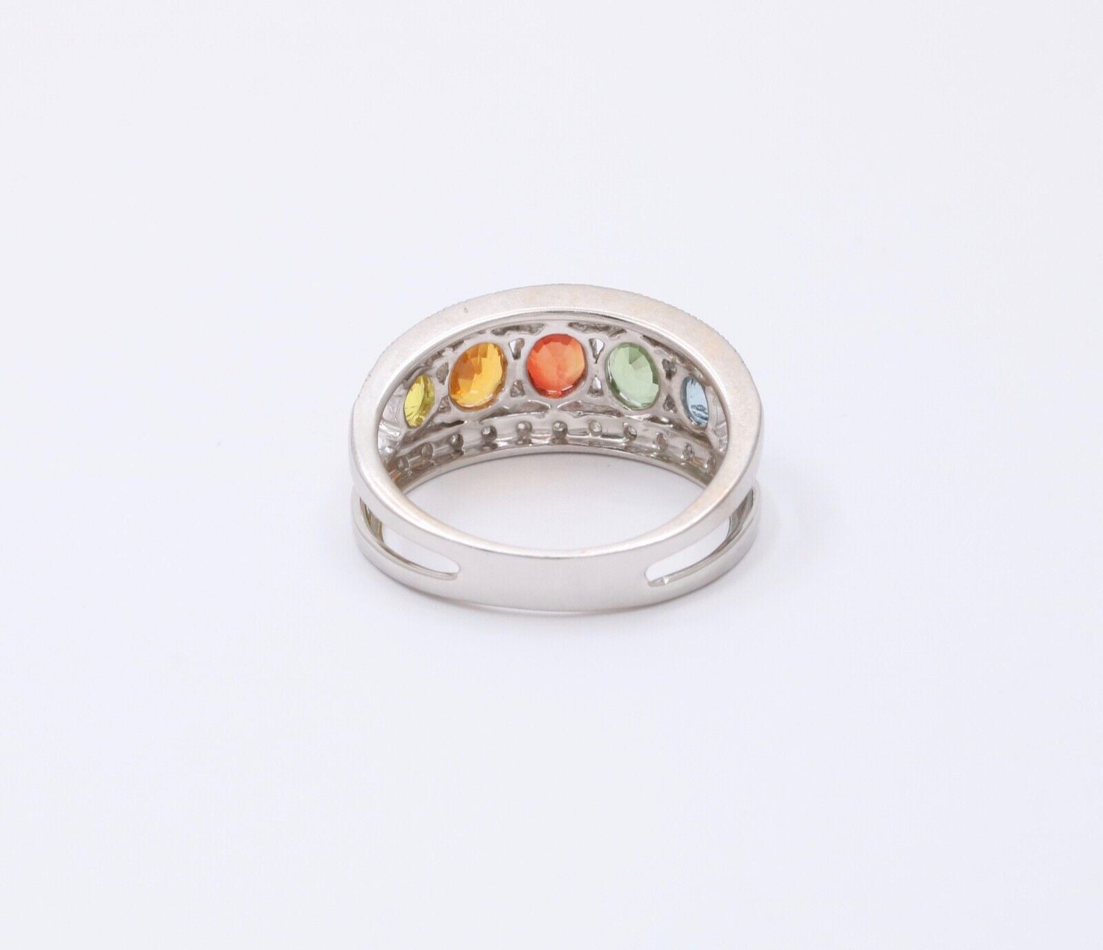 Fun Multi GemStones 14K White Gold Diamond Ring