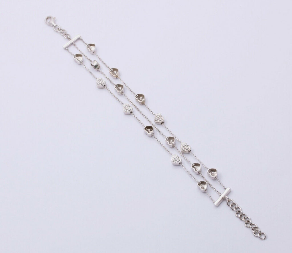 Vintage Hearts Diamonds 18K White Gold 3 Row Bracelet
