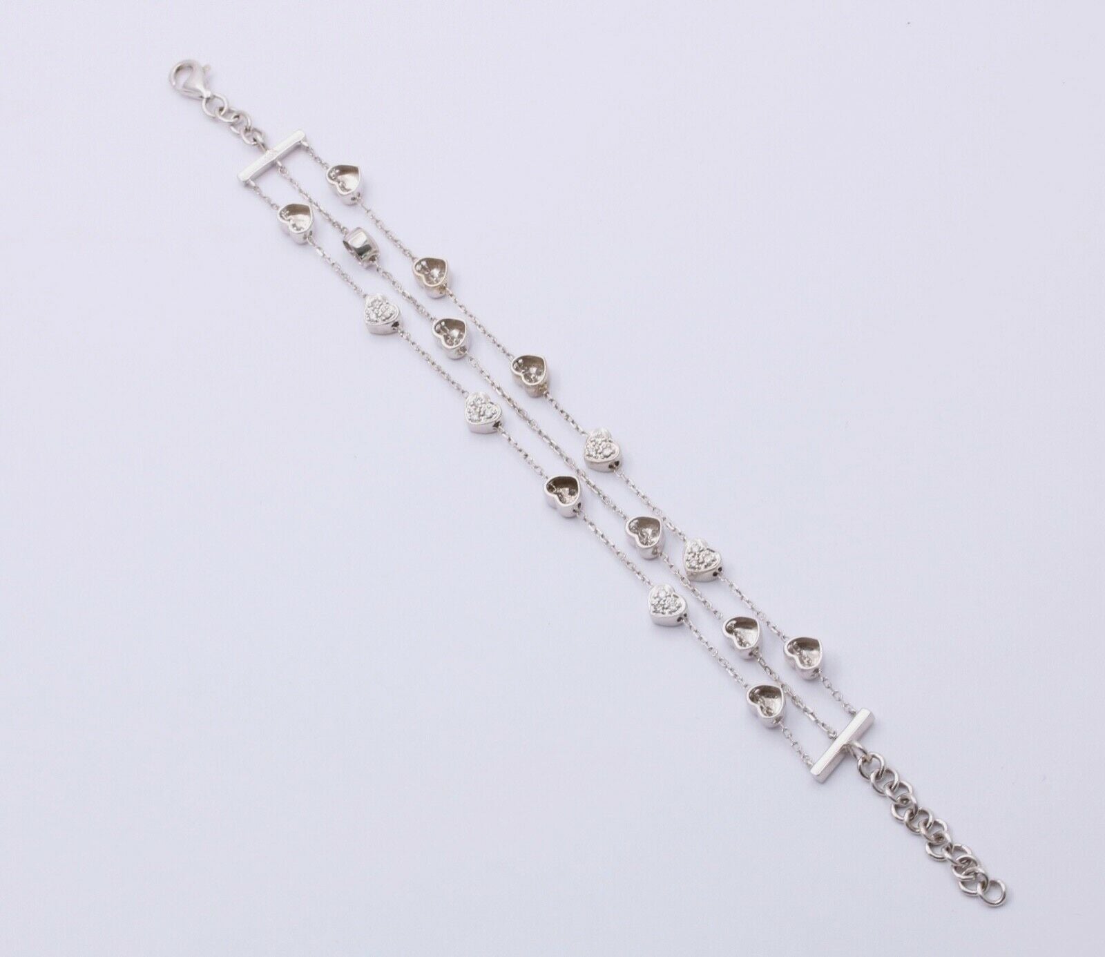 Vintage Hearts Diamonds 18K White Gold 3 Row Bracelet