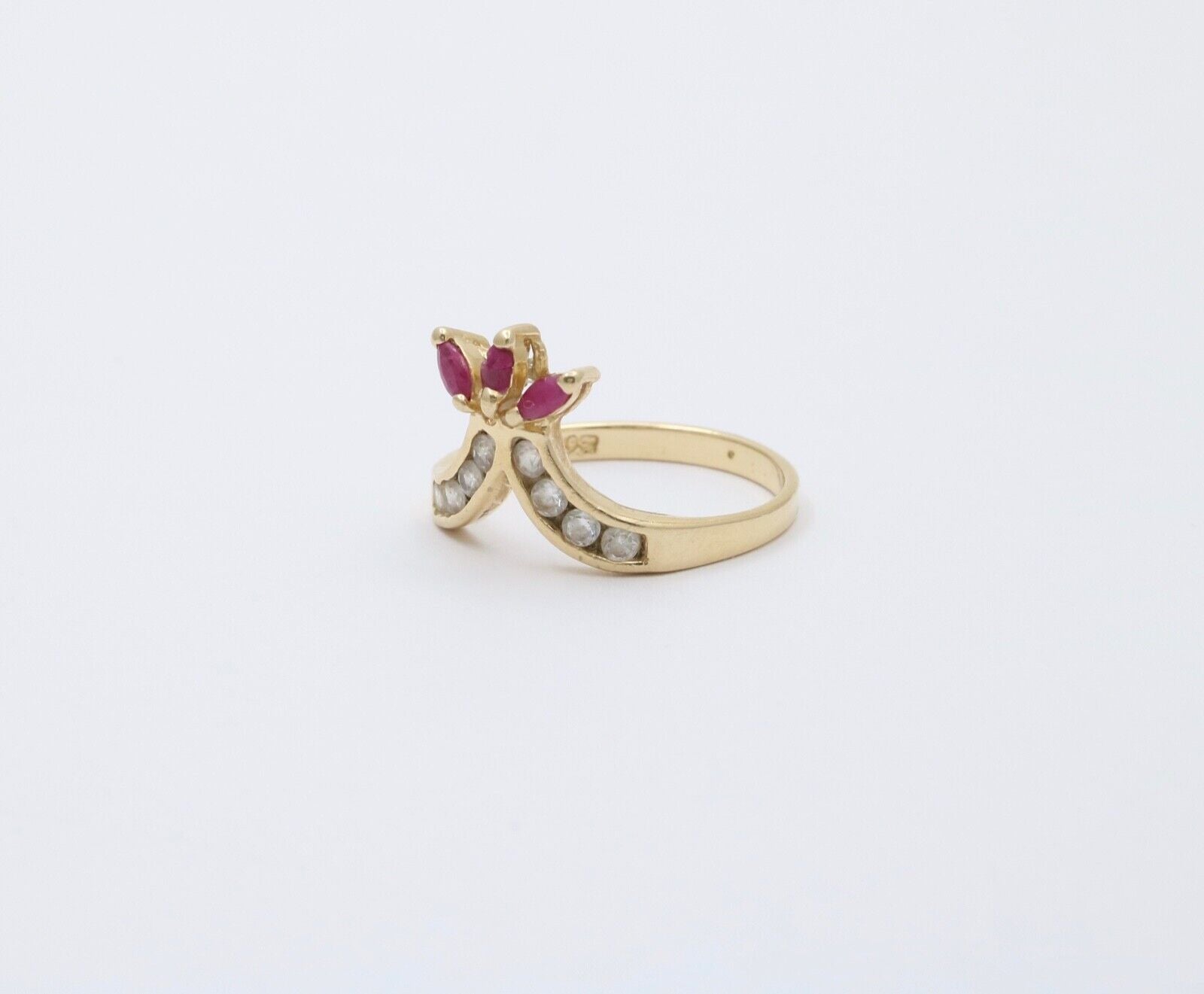 Vintage Rubies & Cubic Zirconia 14K Yellow Gold Ring