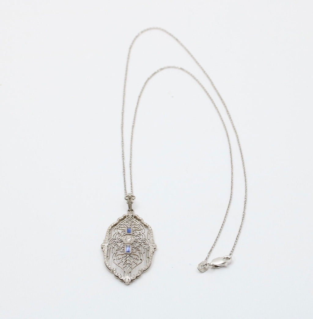 Art Deco 14K White Gold Filigree Pendant, Necklace
