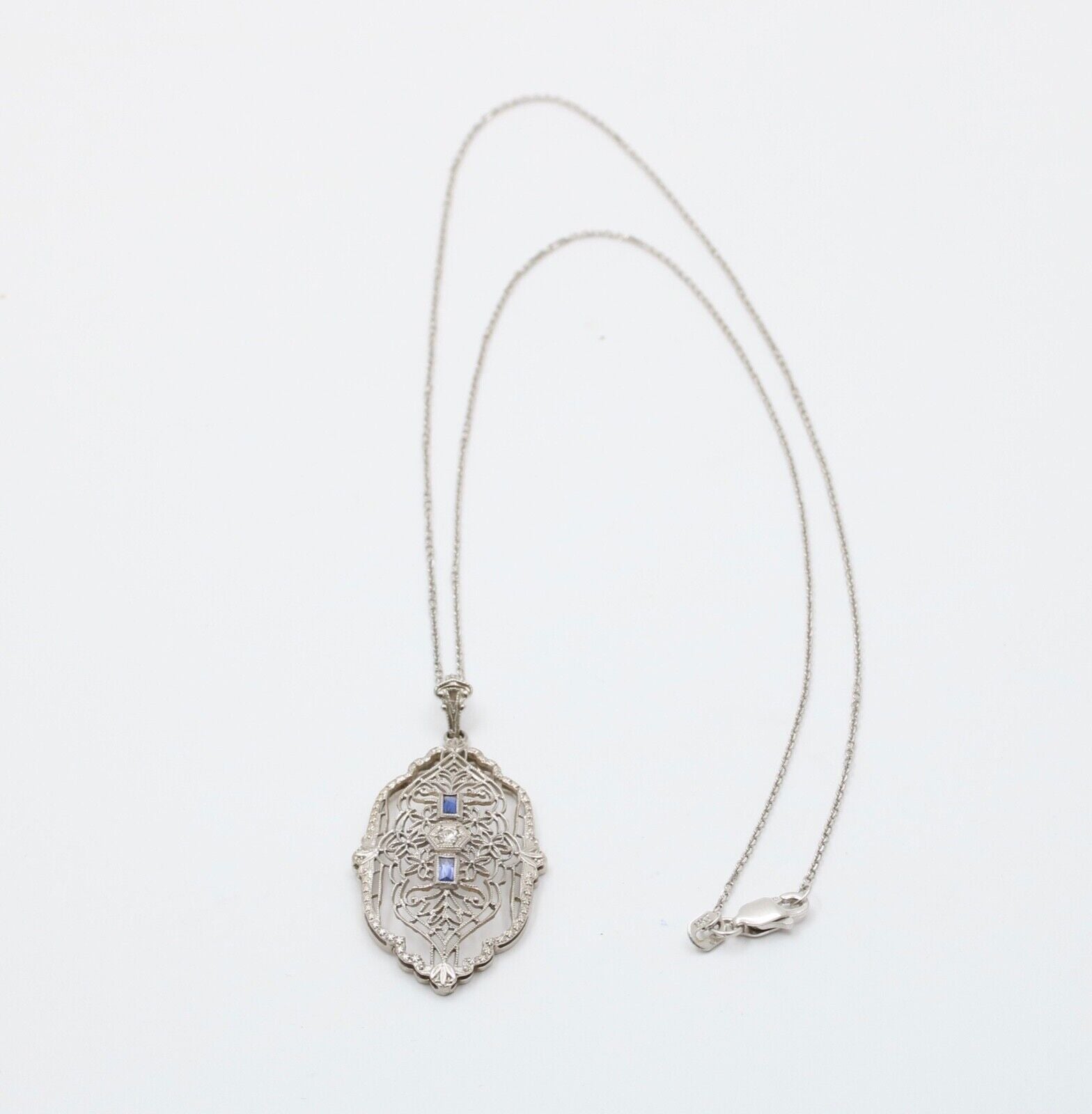 Art Deco 14K White Gold Filigree Pendant, Necklace