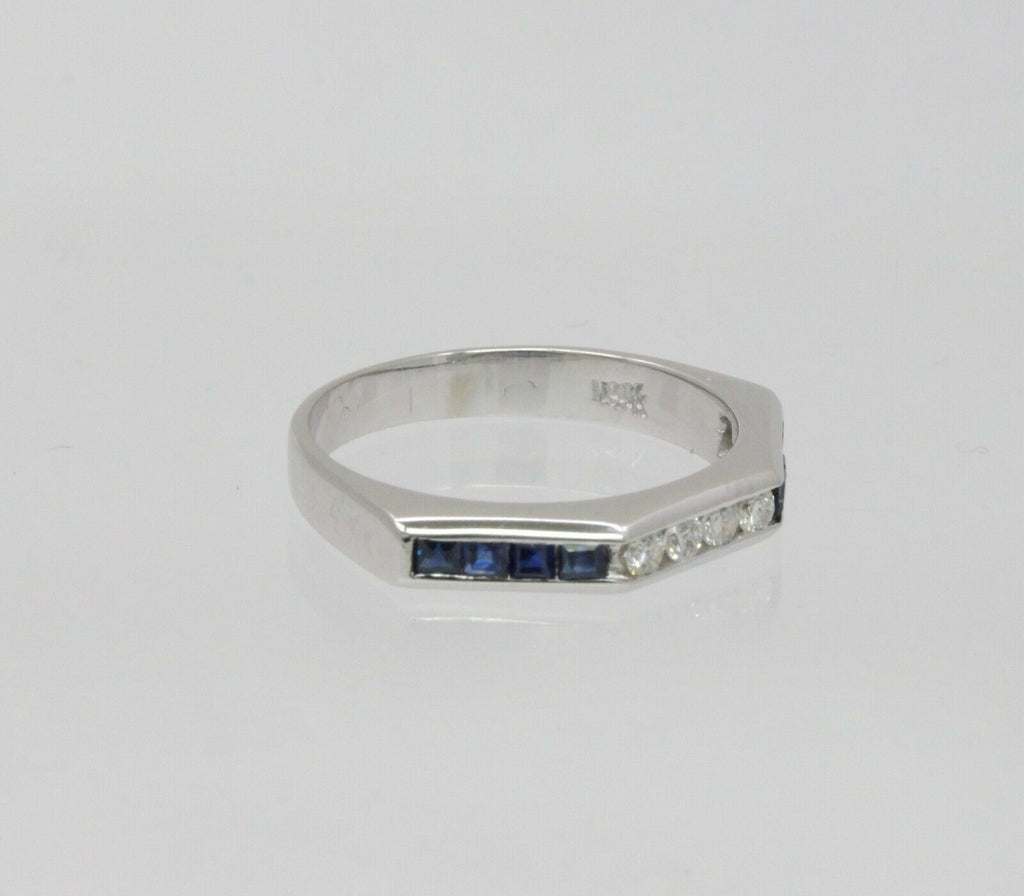 Vintage 18K White Gold Sapphire Diamond Band