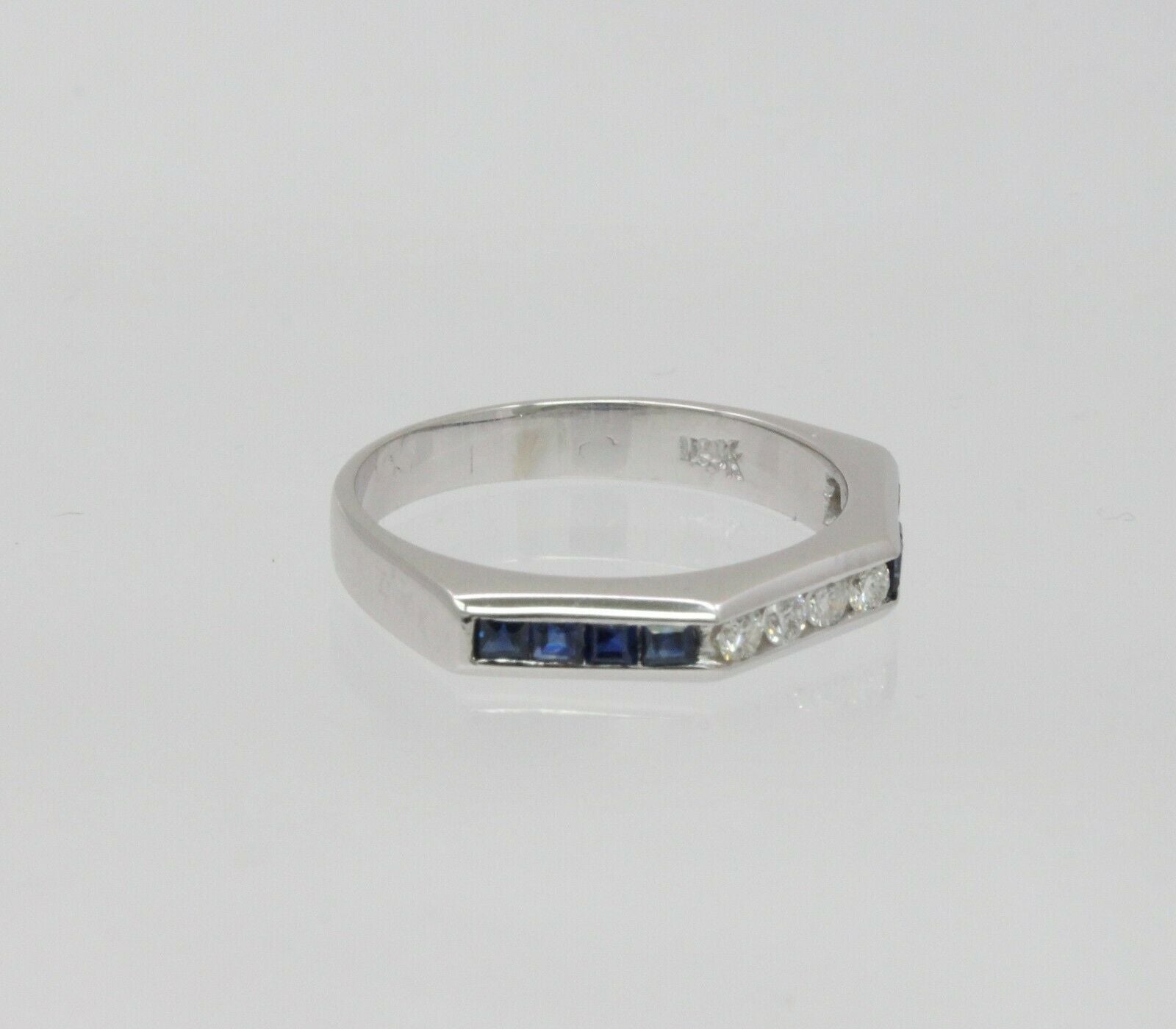 Vintage 18K White Gold Sapphire Diamond Band