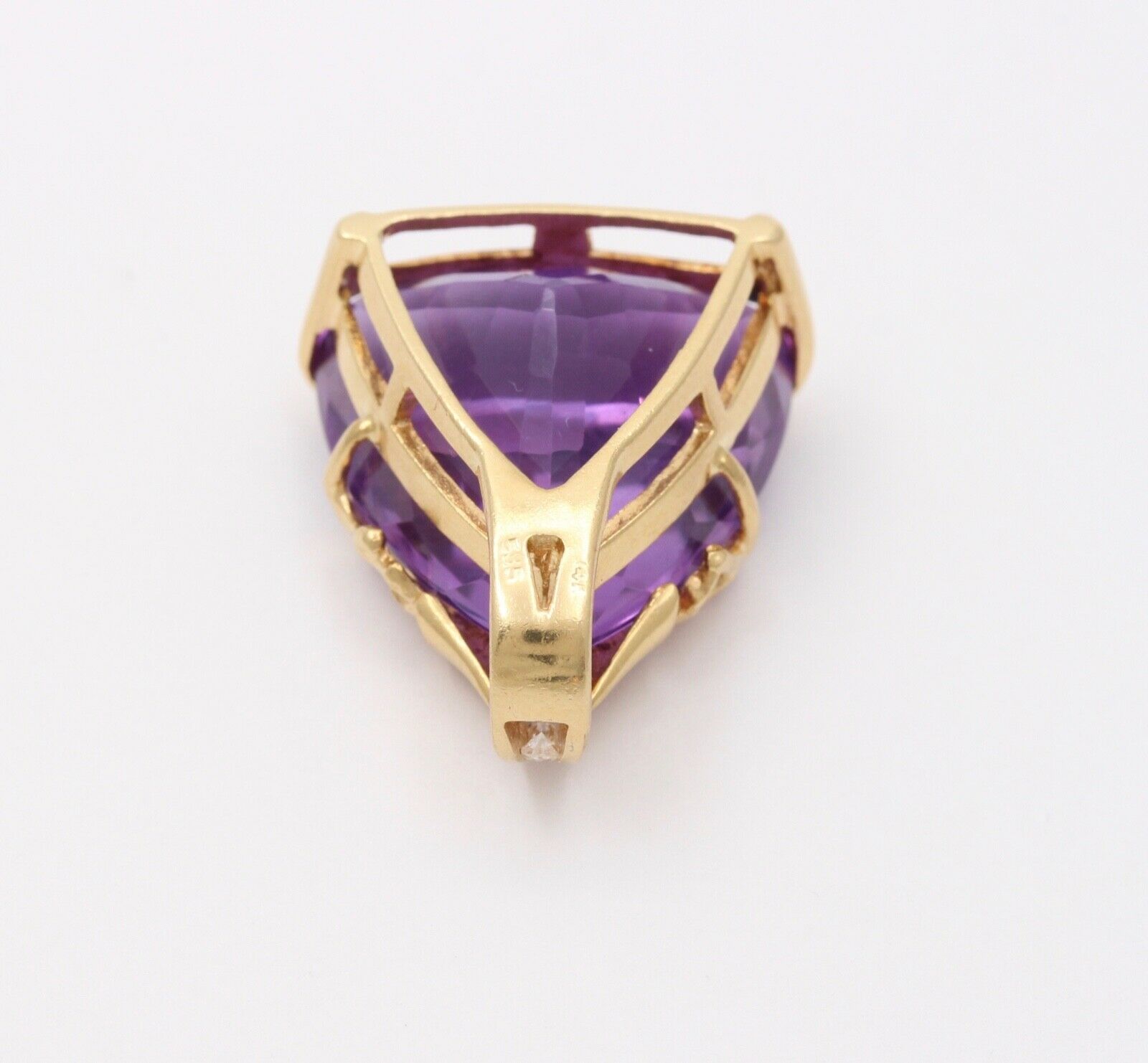 Vintage 14K Yellow Gold Siberian Amethyst Diamond Triangle Pendant.