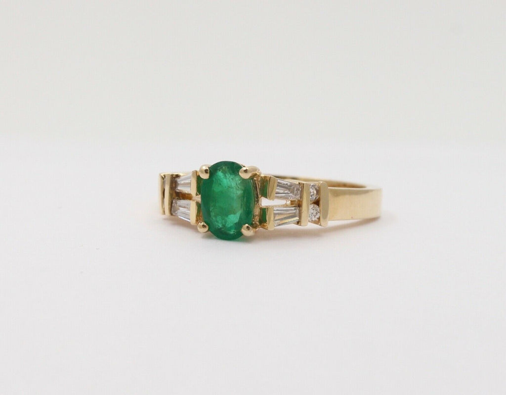 Lovely Vintage Emerald Baguette Diamonds 14K Yellow Gold Ring