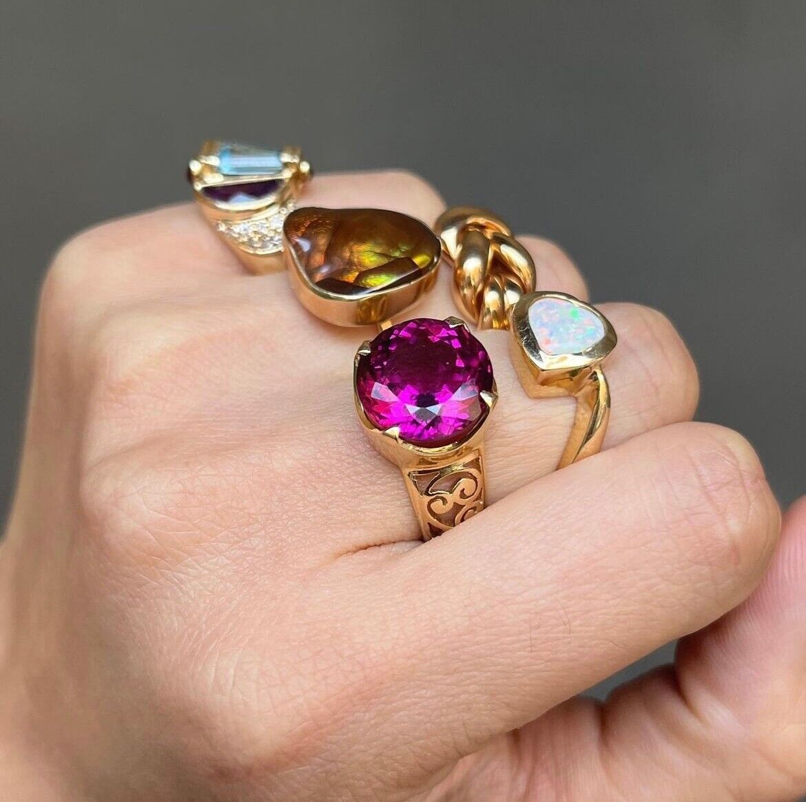 Vintage Fire Agate 14K Yellow Gold Bezel Setting RIng