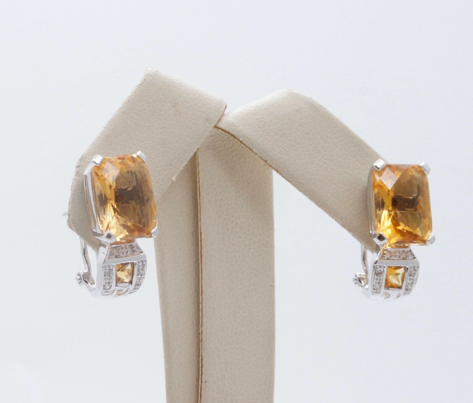 Elegant Citrine Diamonds 14K White Gold French Clip Earrings