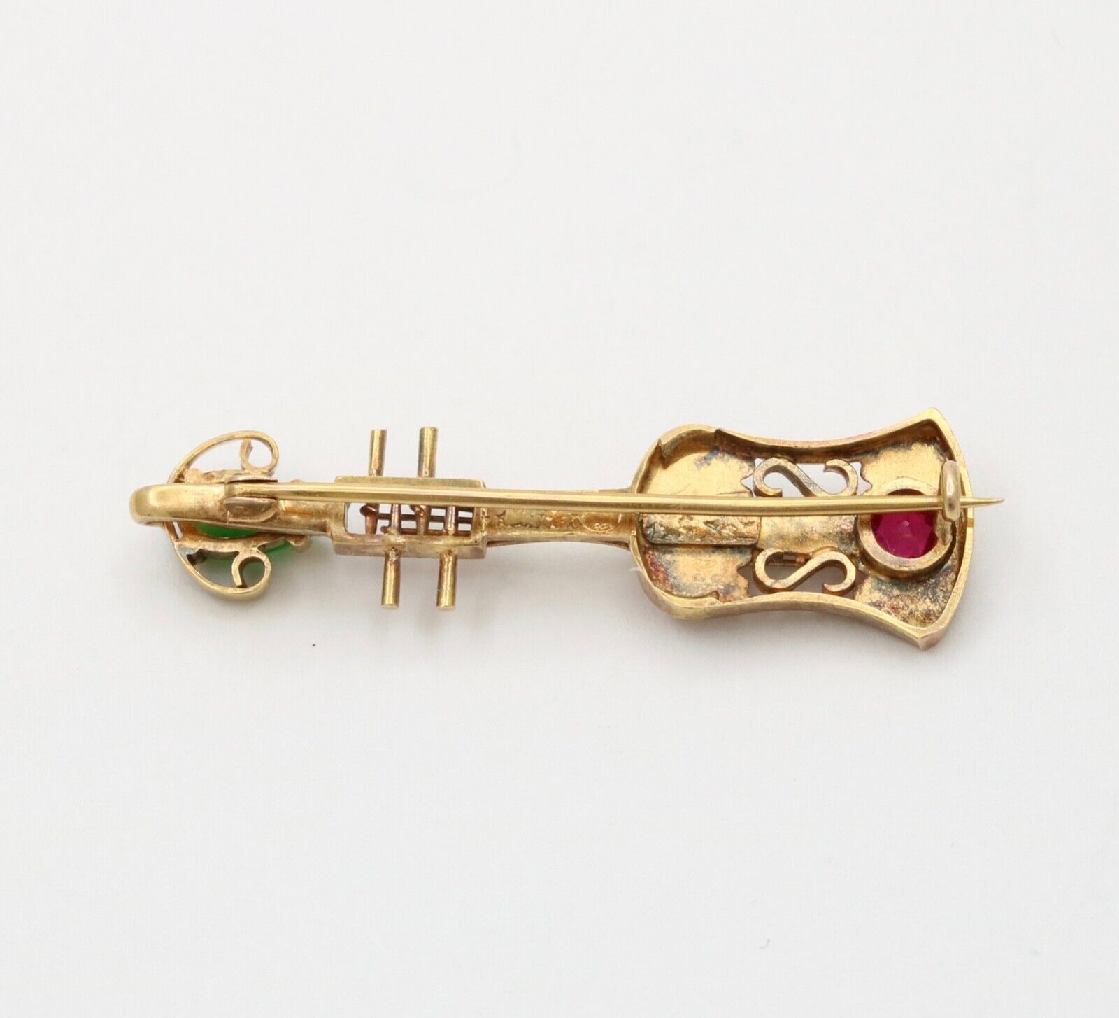 Vintage 18K Yellow Gold Chrysoprase & Pink Tourmaline Chinese Ukulele , Guitar B