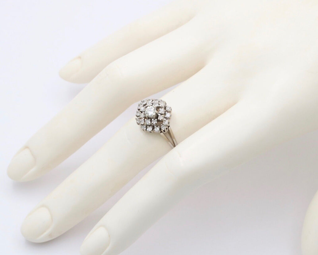 Vintage 14K White Gold Diamond Cluster Ring