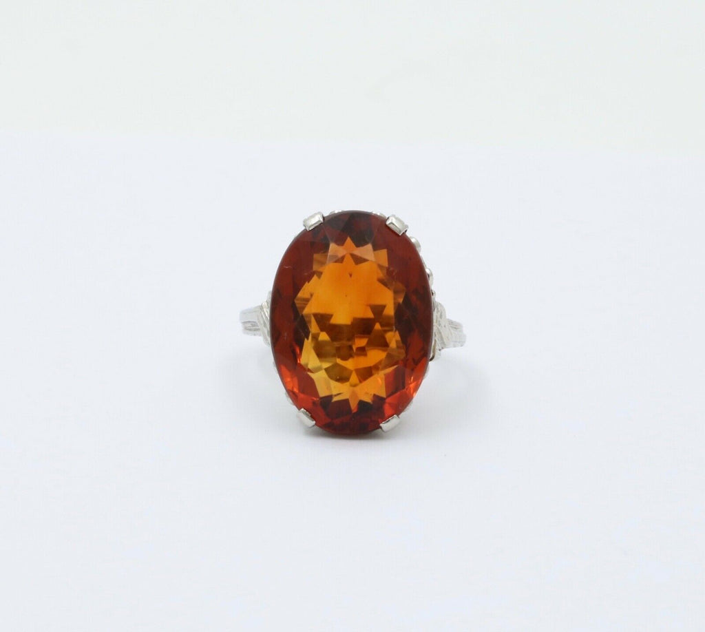 Art Deco Madeira Citrine 18K White Gold Ring