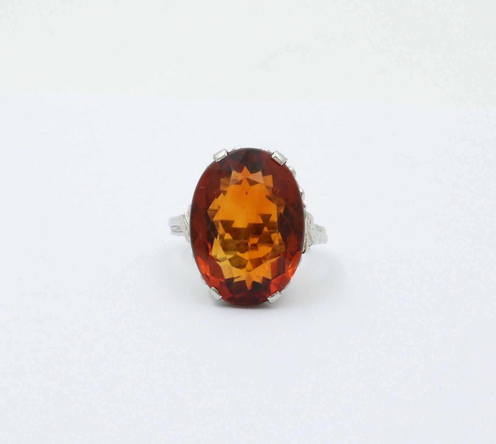 Art Deco Madeira Citrine 18K White Gold Ring