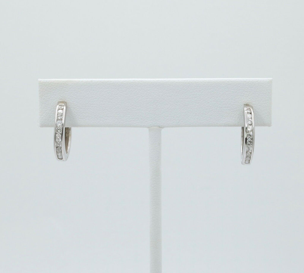 Mini Channel-Set 14K White Gold Diamond Huggie Hoop Earrings