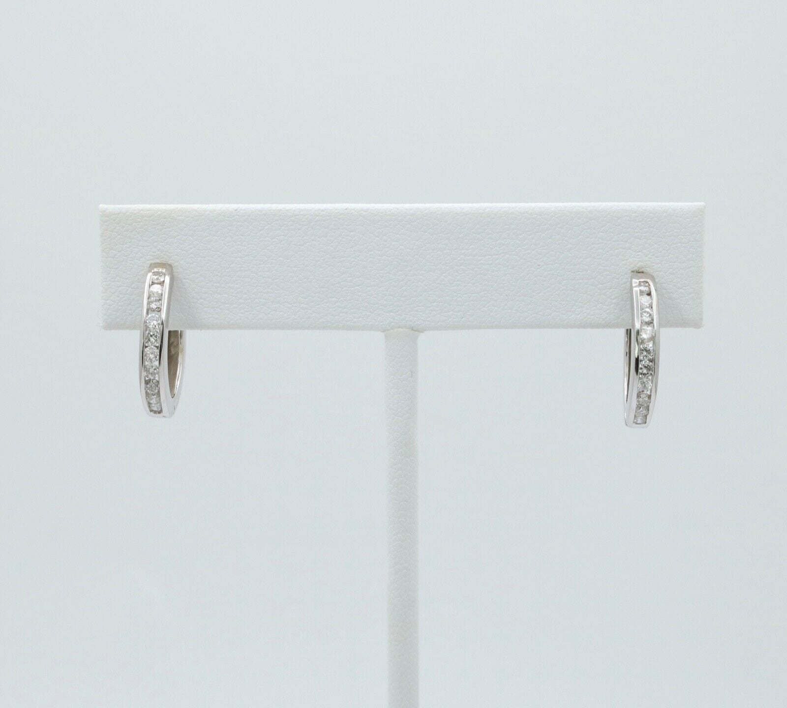 Mini Channel-Set 14K White Gold Diamond Huggie Hoop Earrings