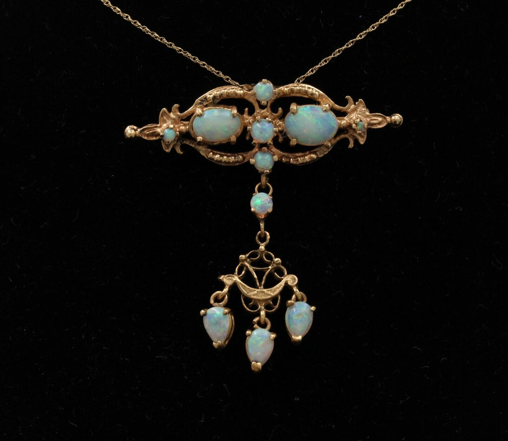 Antique Victorian Opals 14K Yellow Gold Dangle Pendant Brooch Pin