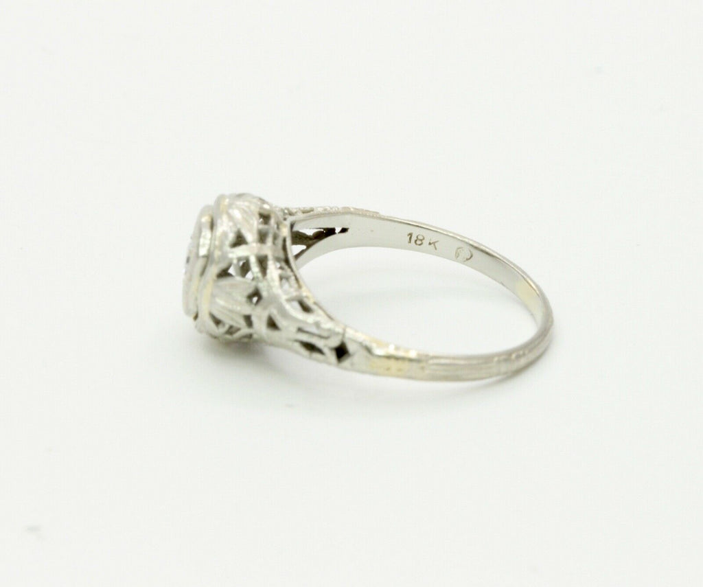 Art Deco 18K White Gold Diamonds Filagree Ring