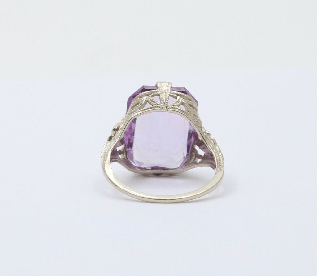 Art Deco Rose De France Amethyst 14K White Gold Ring