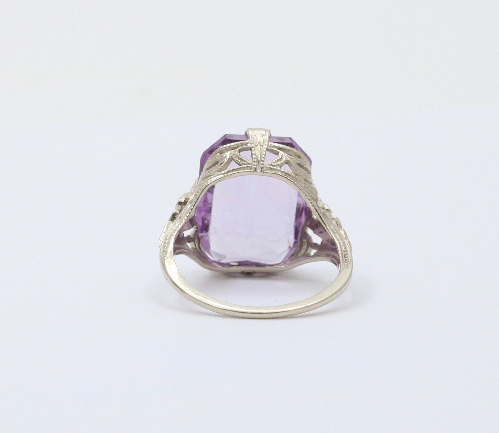 Art Deco Rose De France Amethyst 14K White Gold Ring