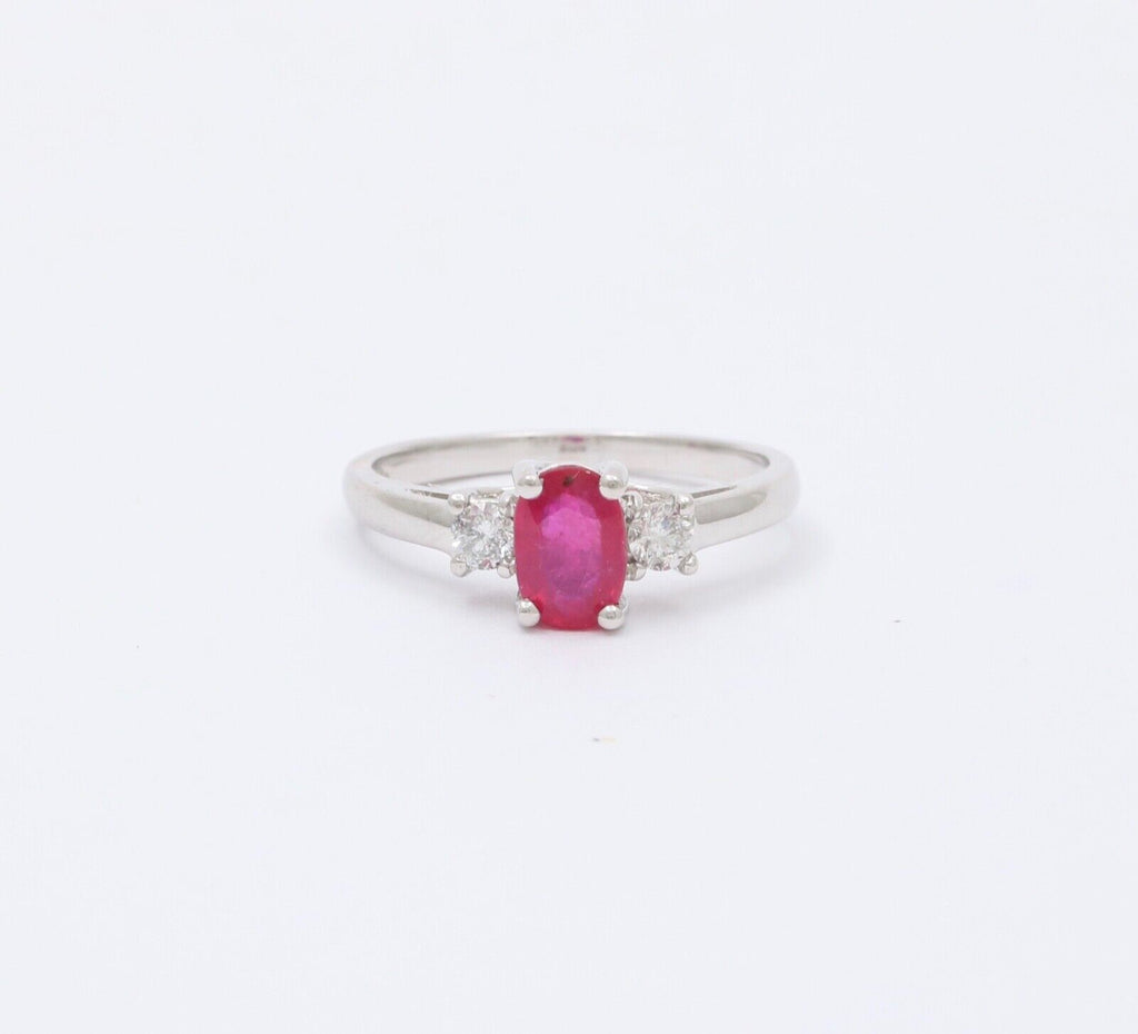 Vintage Ruby Diamonds 10K White Gold Ring