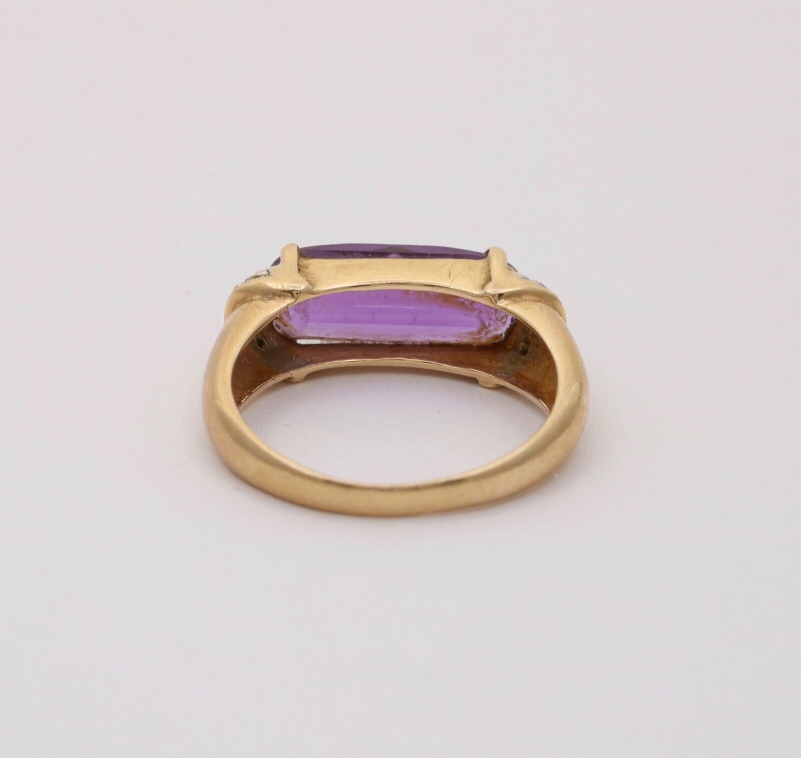 Vintage Amethyst Diamonds 14K Yellow White Gold Ring
