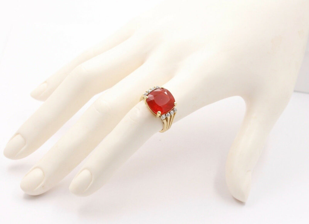 Vintage Fire Opal Diamonds 14K Yellow Gold Ring