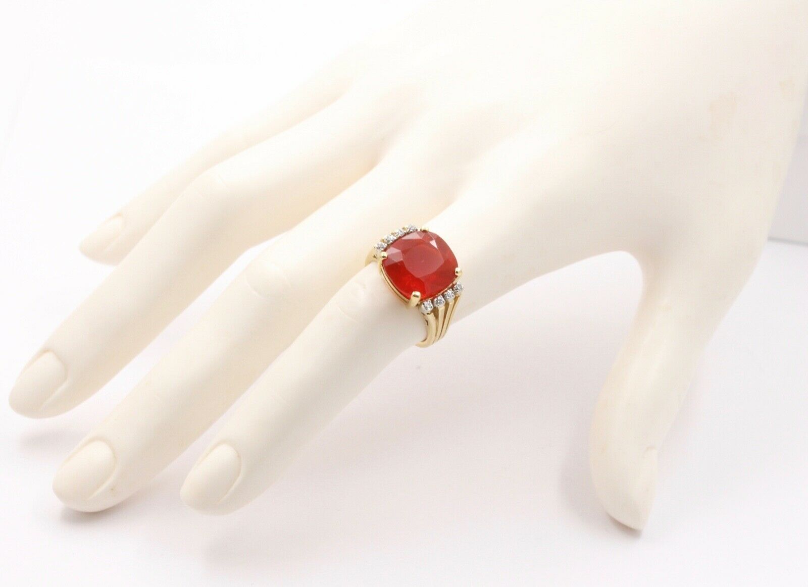 Vintage Fire Opal Diamonds 14K Yellow Gold Ring