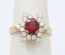 Load image into Gallery viewer, Vintage 18K Yellow Gold &amp; Sterling Silver 1.9 carats Ruby and Diamond Star Ring,
