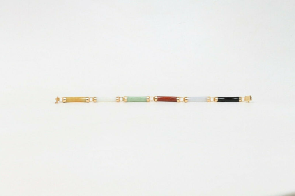 Vintage 14K Yellow Gold Multi Colored Jade Bracelet