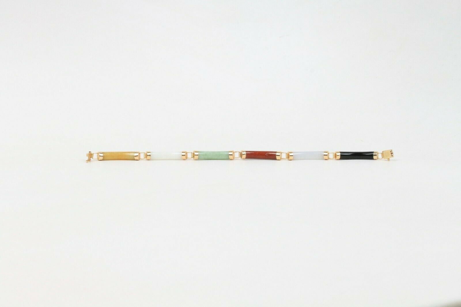 Vintage 14K Yellow Gold Multi Colored Jade Bracelet