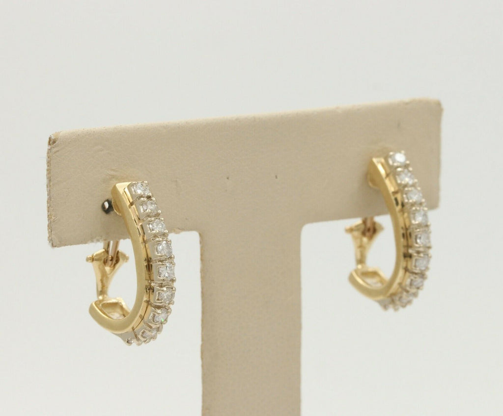 Vintage 14K Yellow Gold Diamond Omega Clip Earrings