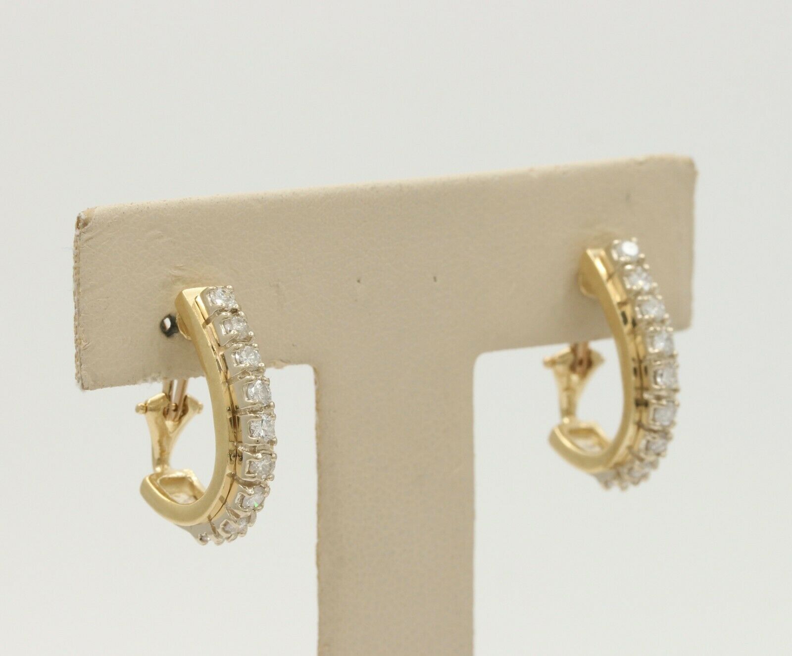 Vintage 14K Yellow Gold Diamond Omega Clip Earrings