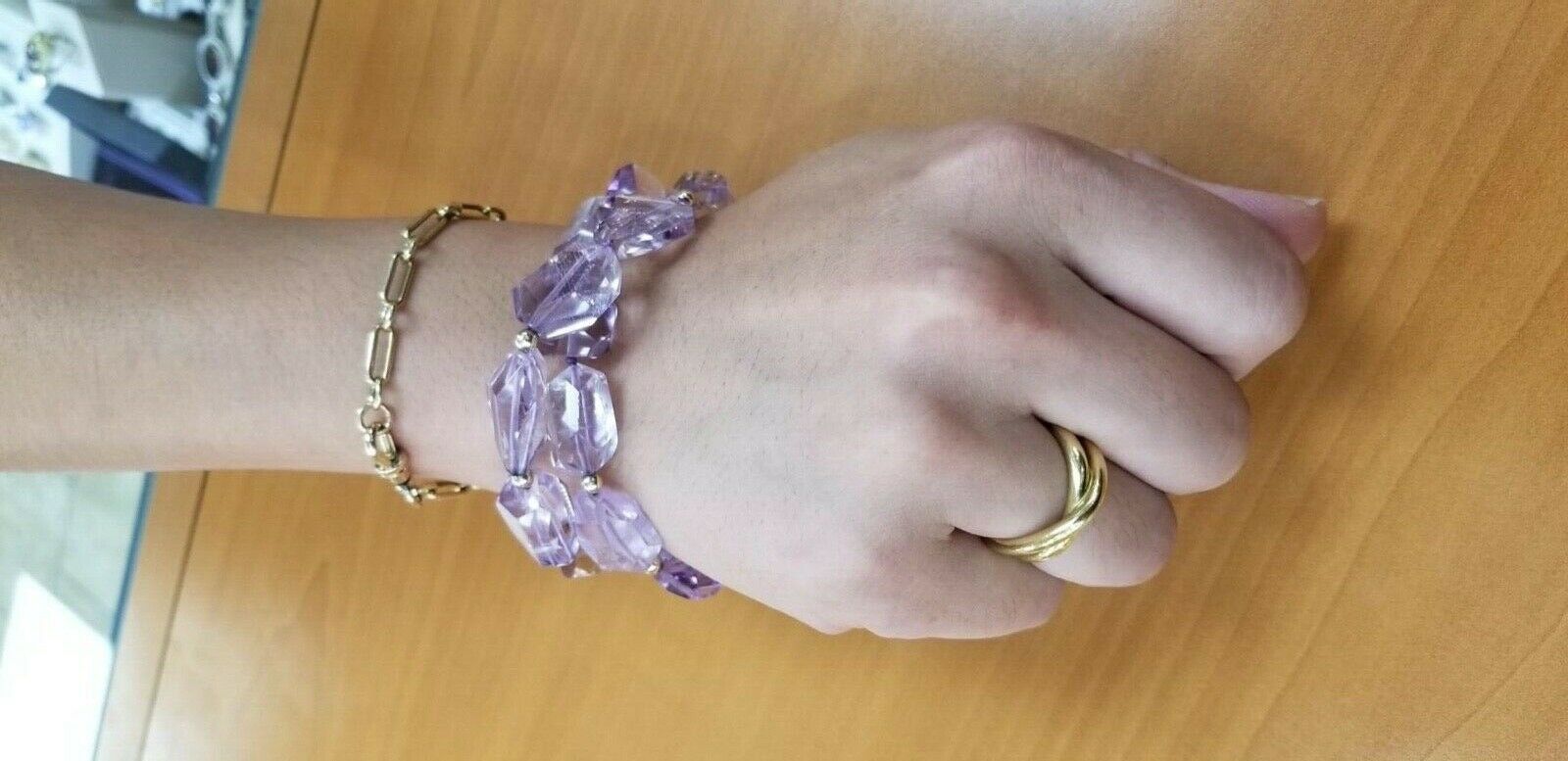 Vintage Rock Crystal Style Amethyst 14K Yellow Gold Bracelet