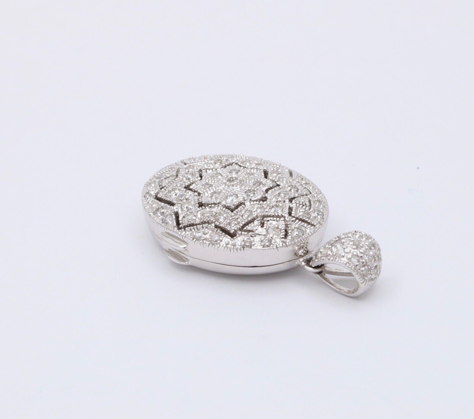 Vintage 14K White Gold Diamond Milgrain Locket Pendant