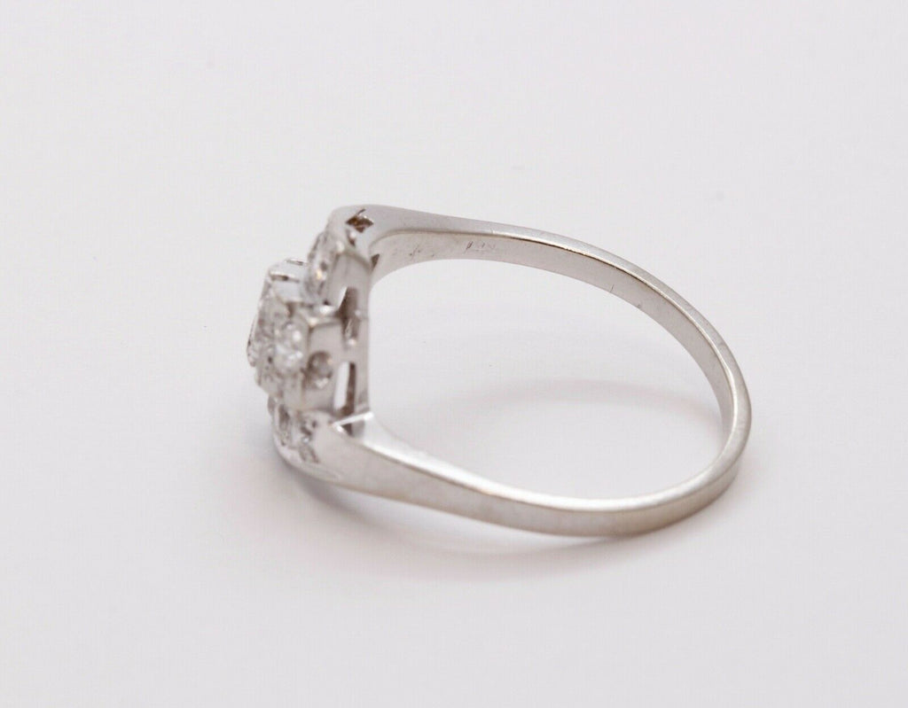 Art Deco Ladies Geometric Diamonds 14K White Gold Ring
