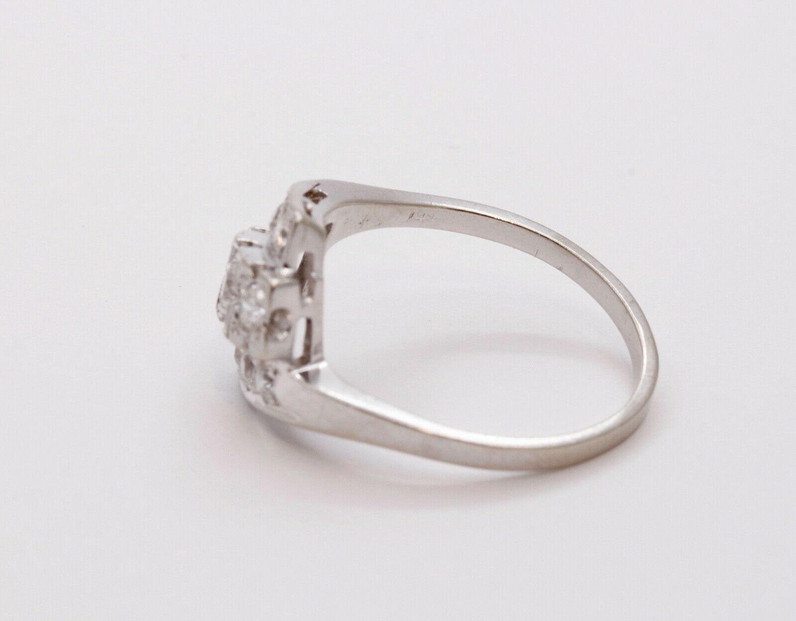 Art Deco Ladies Geometric Diamonds 14K White Gold Ring