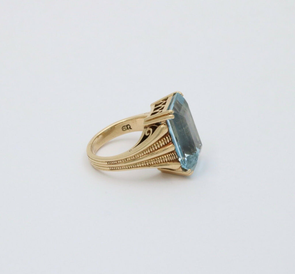 Art Deco Aquamarine 14K Yellow Gold Ring