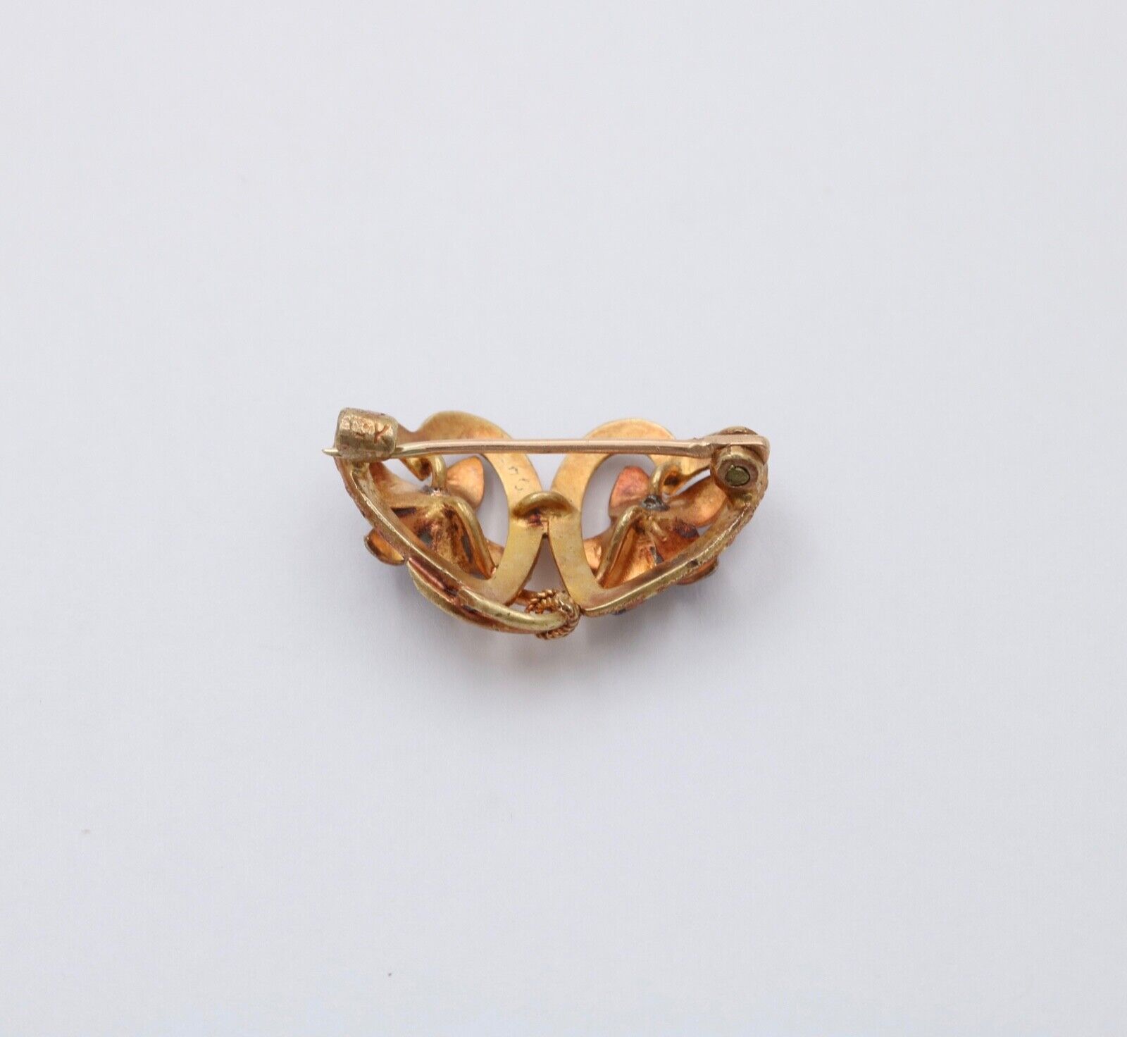 Edwardian 14K Pinkish Yellow Gold Clement Enamel Forget Me Not Brooch Pin